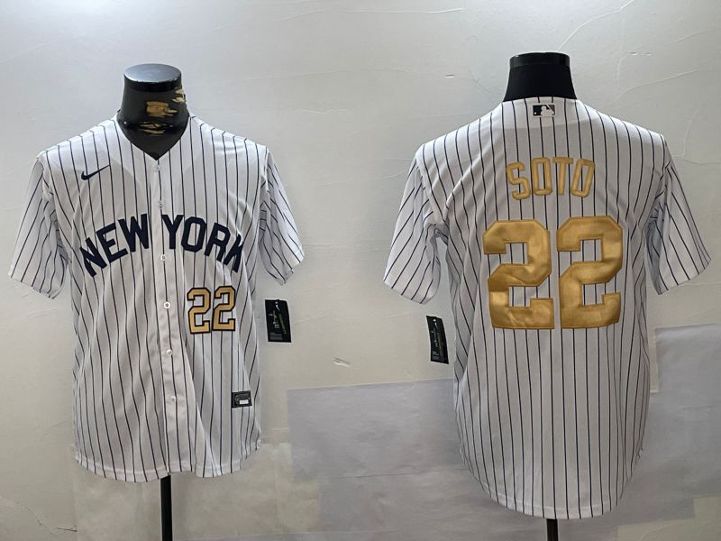 Men New York Yankees #22 Soto White Stripe Fashion Nike 2024 MLB Jersey style 2